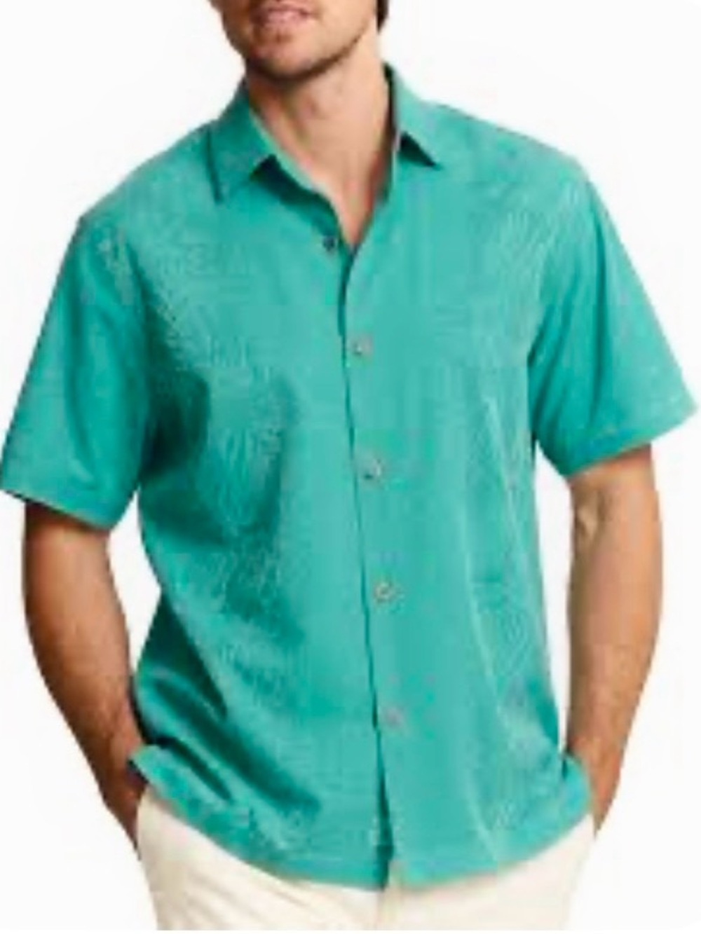 NWT Tommy Bahama Men's Teal Kamari Border Silk Camp Shirt, Size M